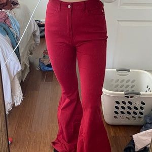 red flare jeans
